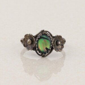 Sterling Silver Abalone Flower Ring Size 6 1/2 Dark Patina